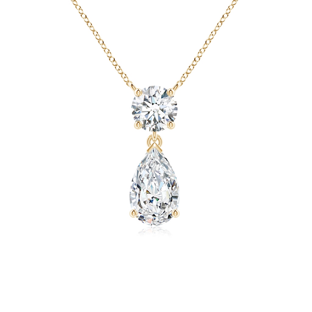 9x5.5mm FGVS Lab-Grown Solitaire Pear Diamond Drop Pendant with Accent in Yellow Gold