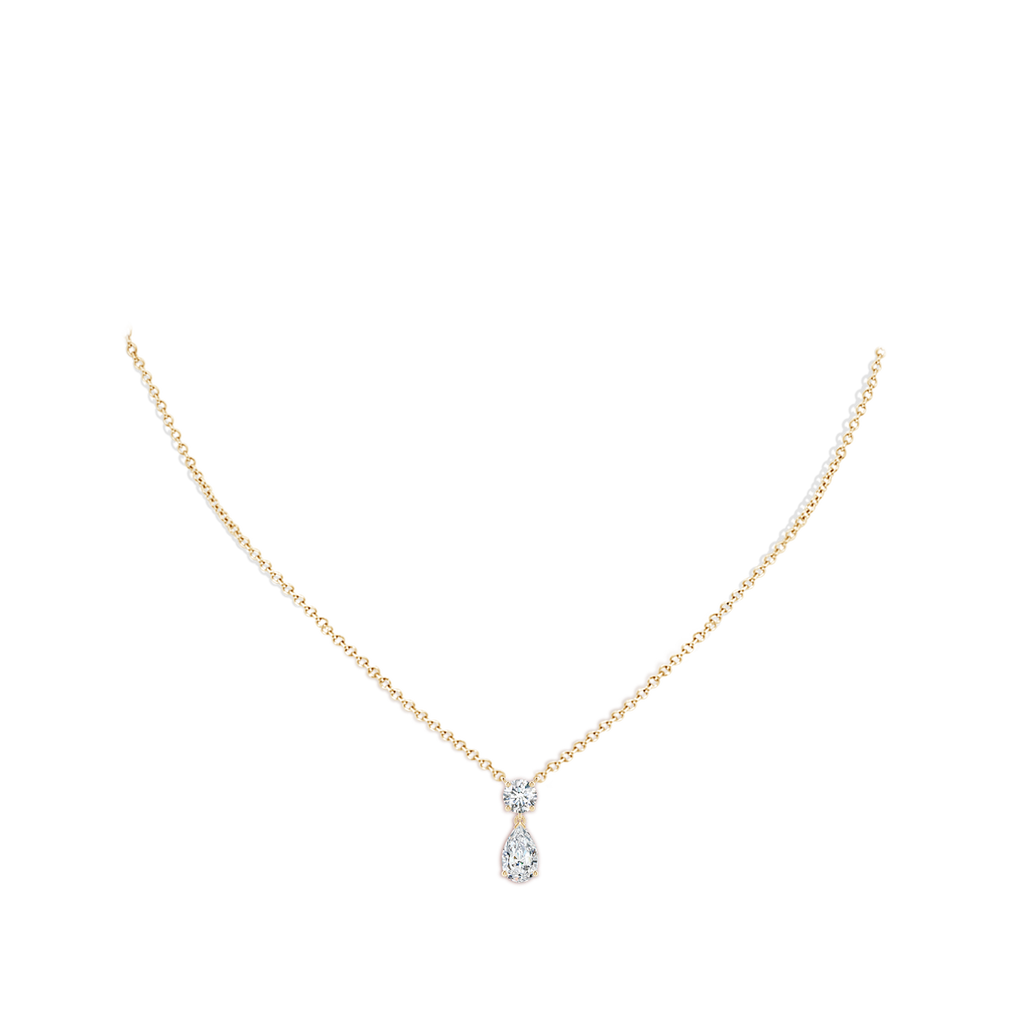 9x5.5mm FGVS Lab-Grown Solitaire Pear Diamond Drop Pendant with Accent in Yellow Gold pen
