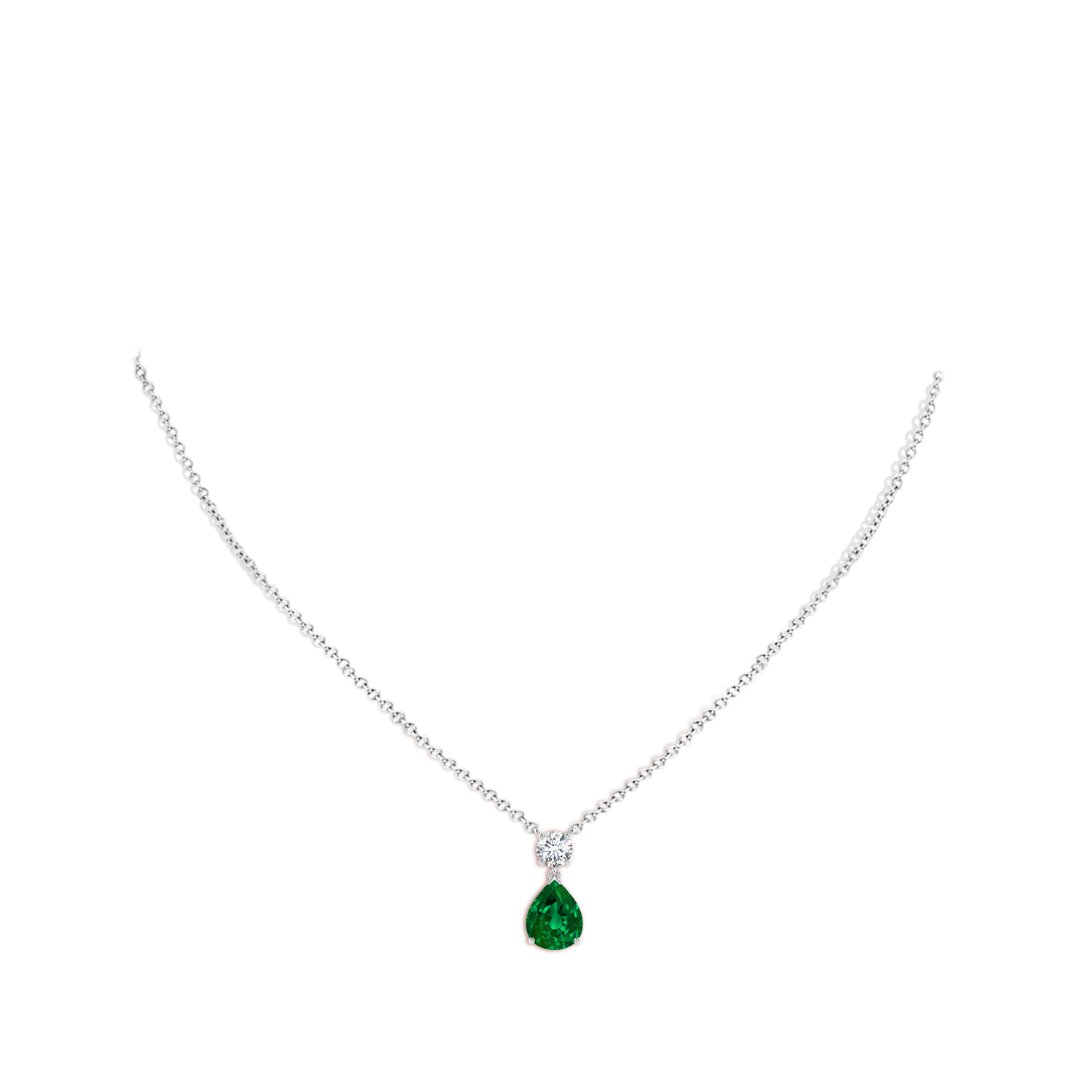 10x8mm Labgrown Lab-Grown Solitaire Pear Emerald Drop Pendant with Lab Diamond Accent in 18CT White Gold - body_neck