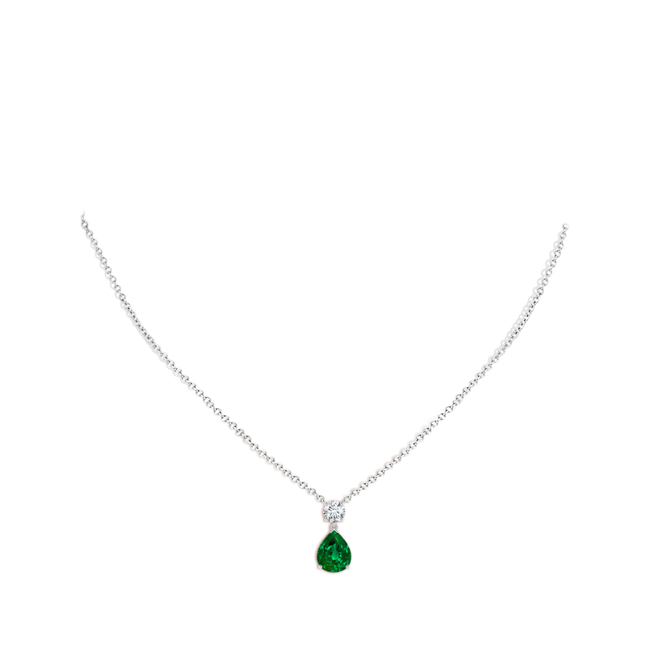 10x8mm Labgrown Lab-Grown Solitaire Pear Emerald Drop Pendant with Lab Diamond Accent in 18K White Gold pen