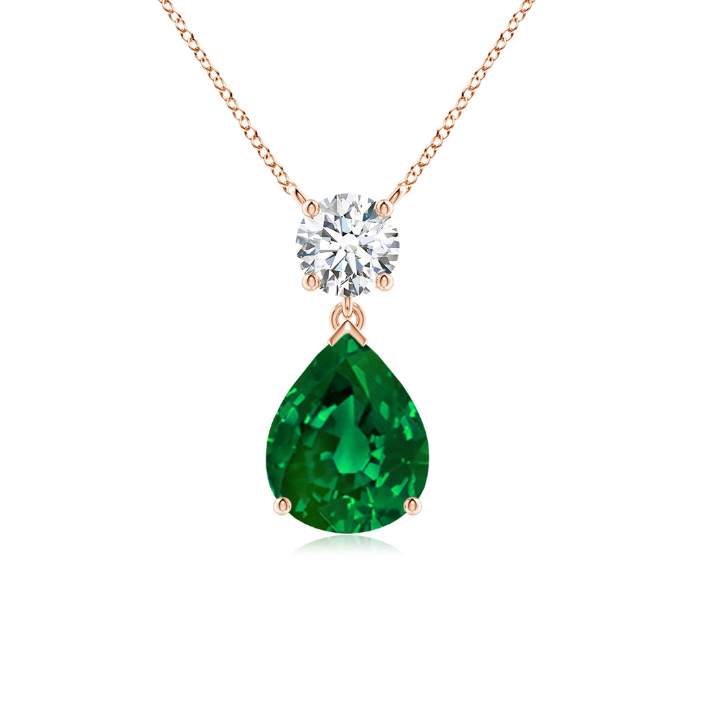 10x8mm Labgrown Lab-Grown Solitaire Pear Emerald Drop Pendant with Lab Diamond Accent in Rose Gold
