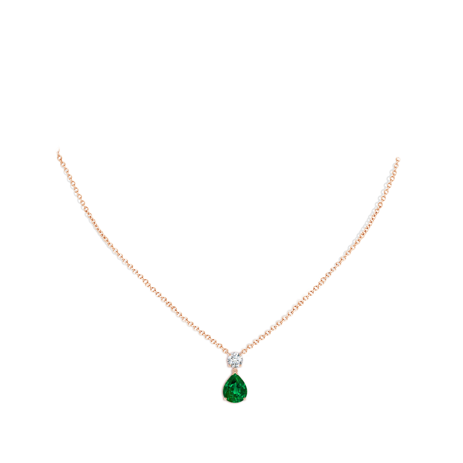 10x8mm Labgrown Lab-Grown Solitaire Pear Emerald Drop Pendant with Lab Diamond Accent in Rose Gold pen