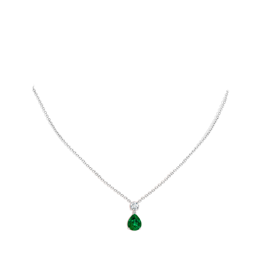 10x8mm Labgrown Lab-Grown Solitaire Pear Emerald Drop Pendant with Lab Diamond Accent in White Gold pen