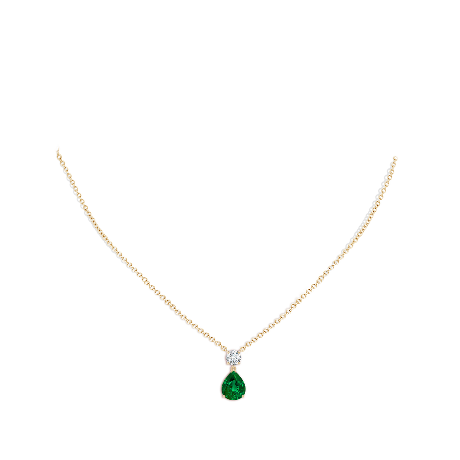 10x8mm Labgrown Lab-Grown Solitaire Pear Emerald Drop Pendant with Lab Diamond Accent in Yellow Gold pen