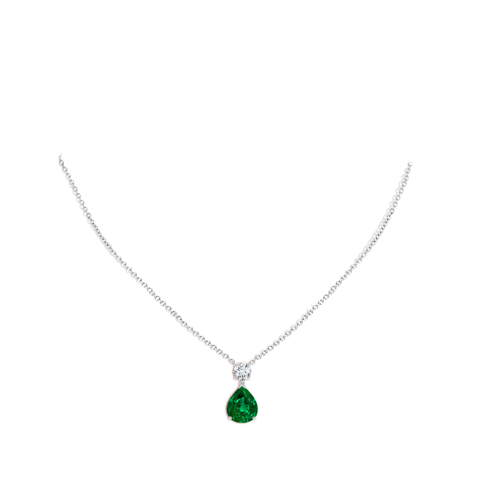 12x10mm Labgrown Lab-Grown Solitaire Pear Emerald Drop Pendant with Lab Diamond Accent in P950 Platinum pen