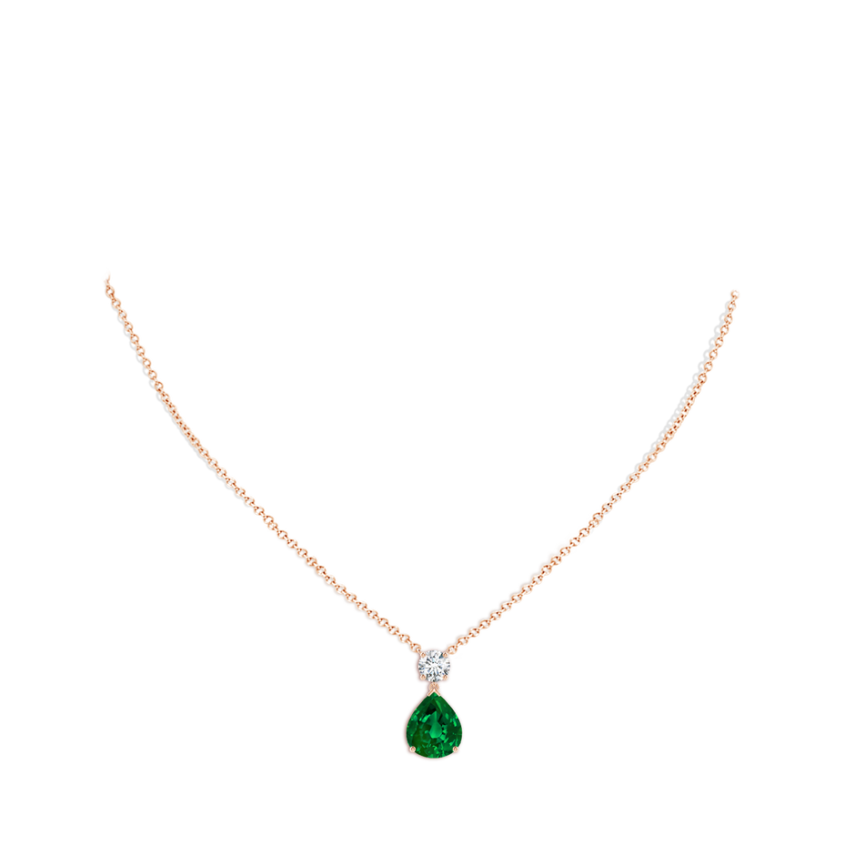 12x10mm Labgrown Lab-Grown Solitaire Pear Emerald Drop Pendant with Lab Diamond Accent in Rose Gold pen