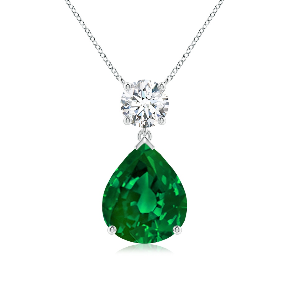 12x10mm Labgrown Lab-Grown Solitaire Pear Emerald Drop Pendant with Lab Diamond Accent in White Gold 