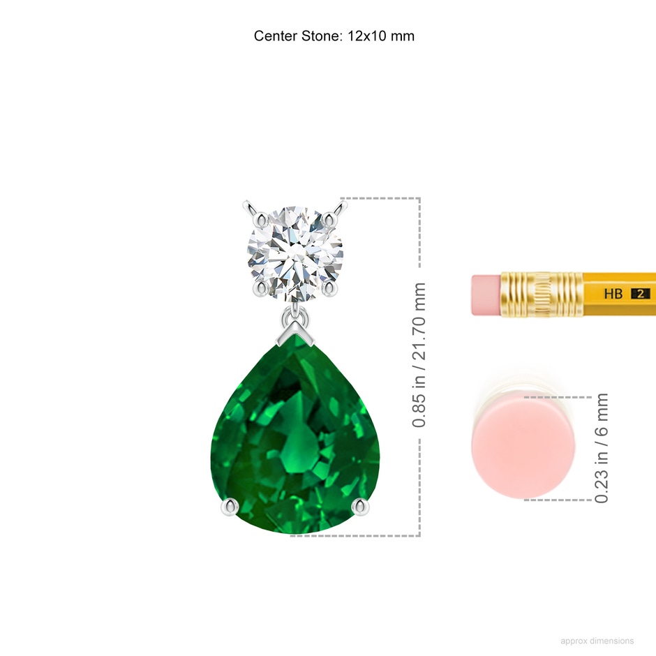 12x10mm Labgrown Lab-Grown Solitaire Pear Emerald Drop Pendant with Lab Diamond Accent in White Gold ruler