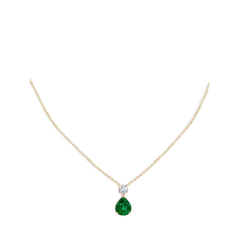 12x10mm Labgrown Lab-Grown Solitaire Pear Emerald Drop Pendant with Lab Diamond Accent in Yellow Gold pen