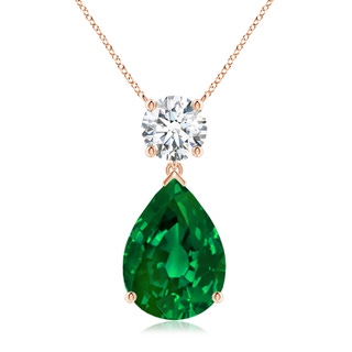 14x10mm Labgrown Lab-Grown Solitaire Pear Emerald Drop Pendant with Lab Diamond Accent in 18K Rose Gold