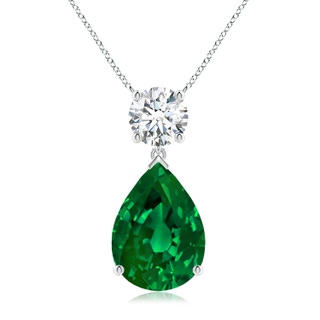 14x10mm Labgrown Lab-Grown Solitaire Pear Emerald Drop Pendant with Lab Diamond Accent in P950 Platinum
