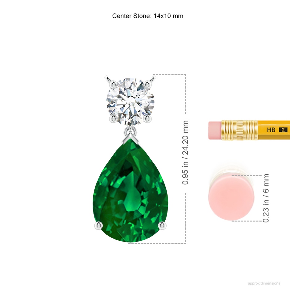 14x10mm Labgrown Lab-Grown Solitaire Pear Emerald Drop Pendant with Lab Diamond Accent in P950 Platinum ruler
