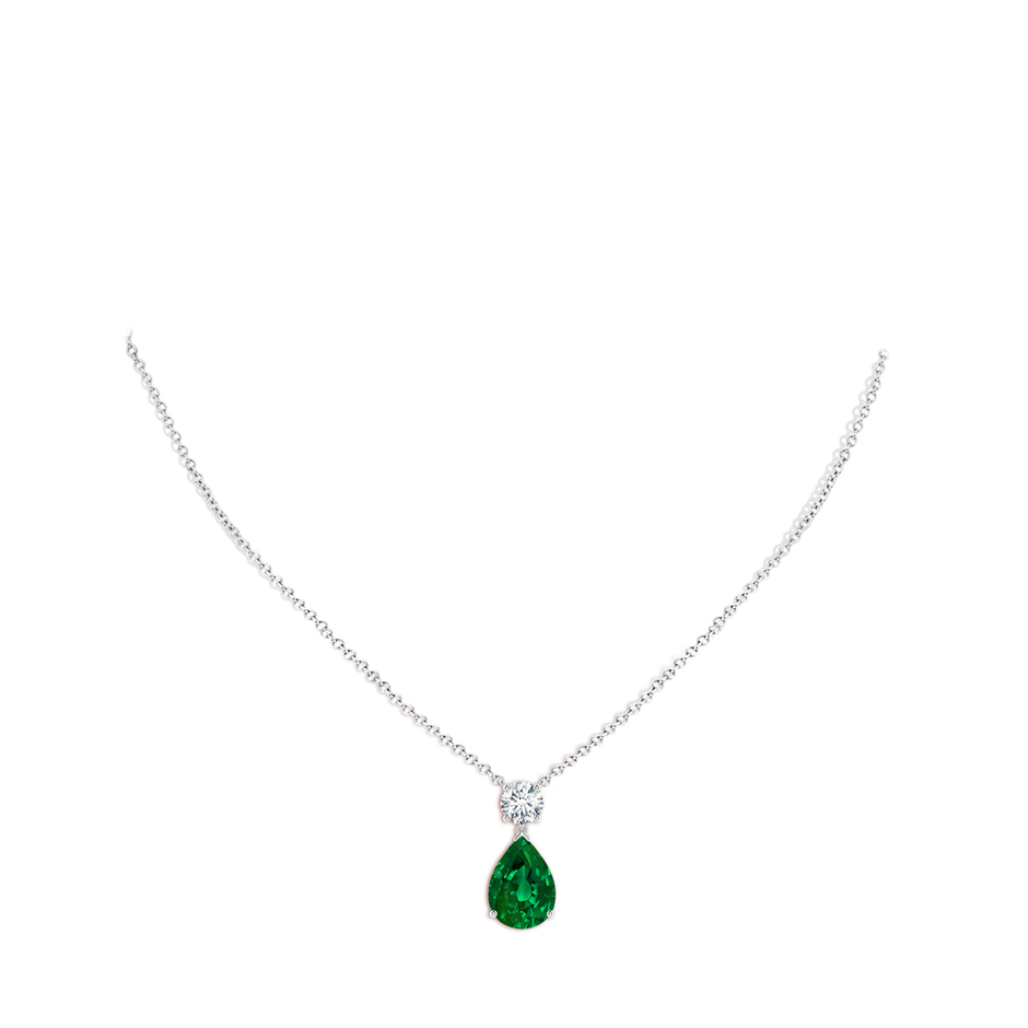 14x10mm Labgrown Lab-Grown Solitaire Pear Emerald Drop Pendant with Lab Diamond Accent in P950 Platinum pen