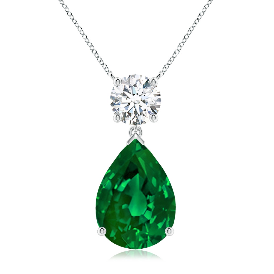 14x10mm Labgrown Lab-Grown Solitaire Pear Emerald Drop Pendant with Lab Diamond Accent in White Gold 