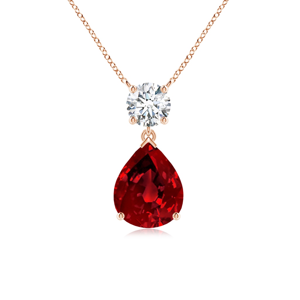 10x8mm Labgrown Lab-Grown Solitaire Pear Ruby Drop Pendant with Lab Diamond Accent in Rose Gold