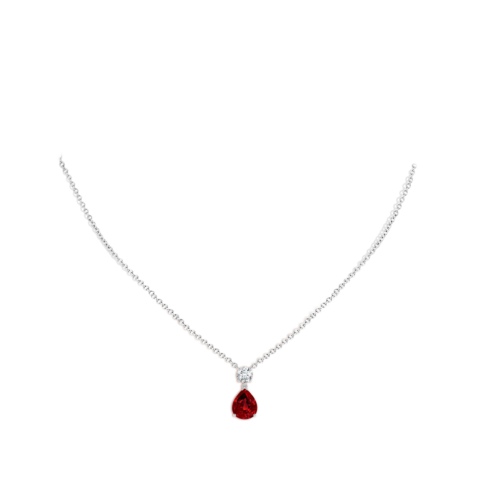 10x8mm Labgrown Lab-Grown Solitaire Pear Ruby Drop Pendant with Lab Diamond Accent in White Gold pen