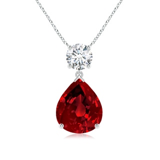 12x10mm Labgrown Lab-Grown Solitaire Pear Ruby Drop Pendant with Lab Diamond Accent in P950 Platinum