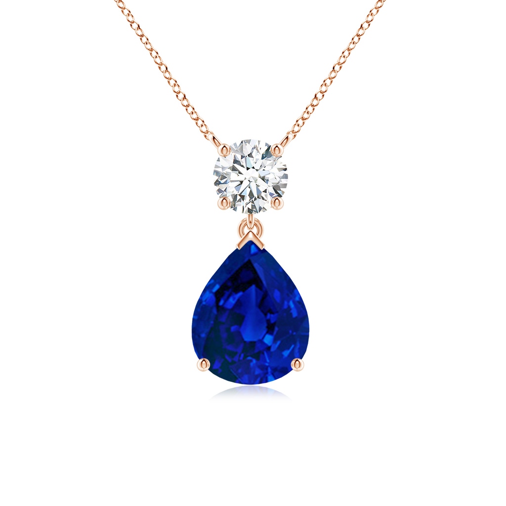 10x8mm Labgrown Lab-Grown Solitaire Pear Blue Sapphire Drop Pendant with Lab Diamond Accent in Rose Gold