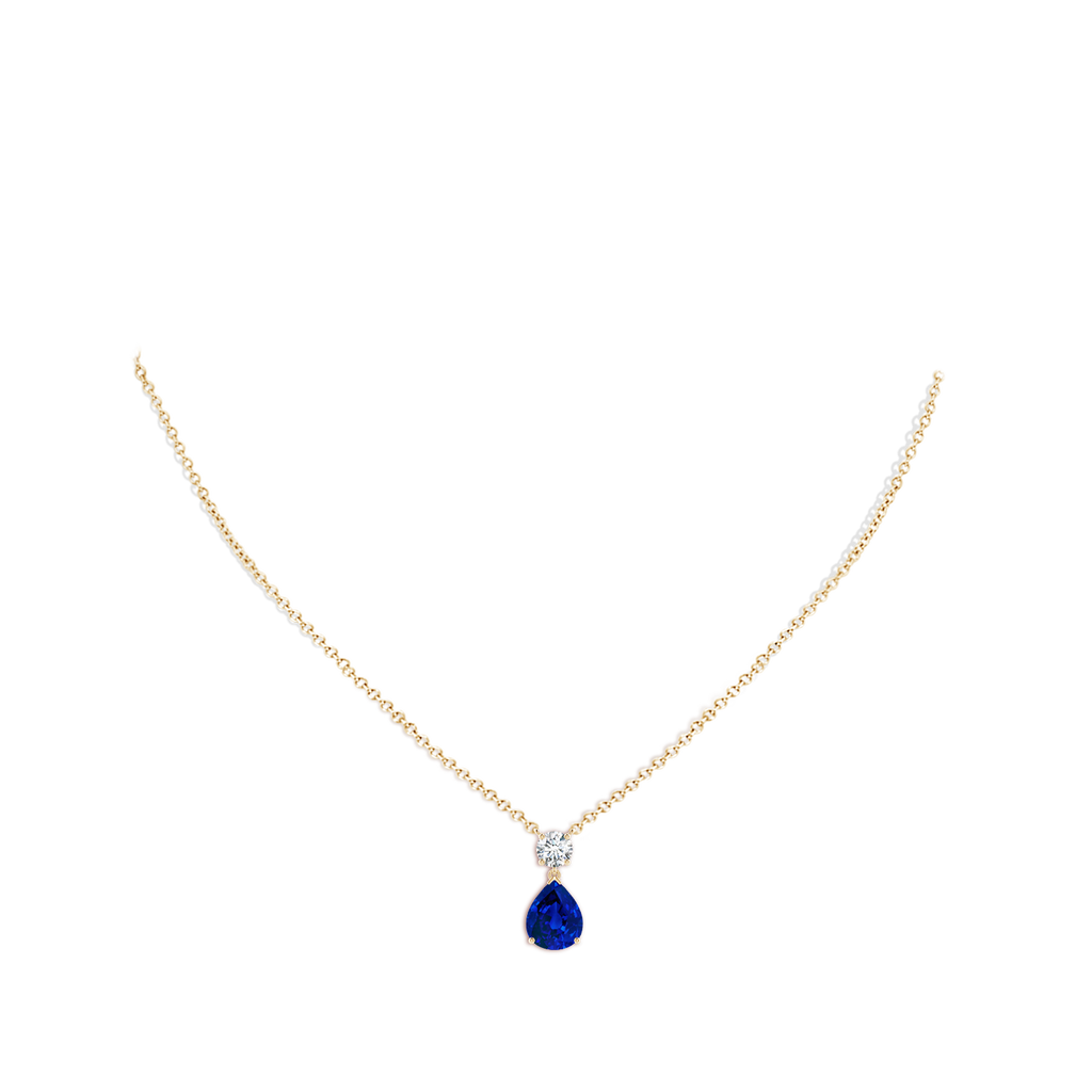 10x8mm Labgrown Lab-Grown Solitaire Pear Blue Sapphire Drop Pendant with Lab Diamond Accent in Yellow Gold pen