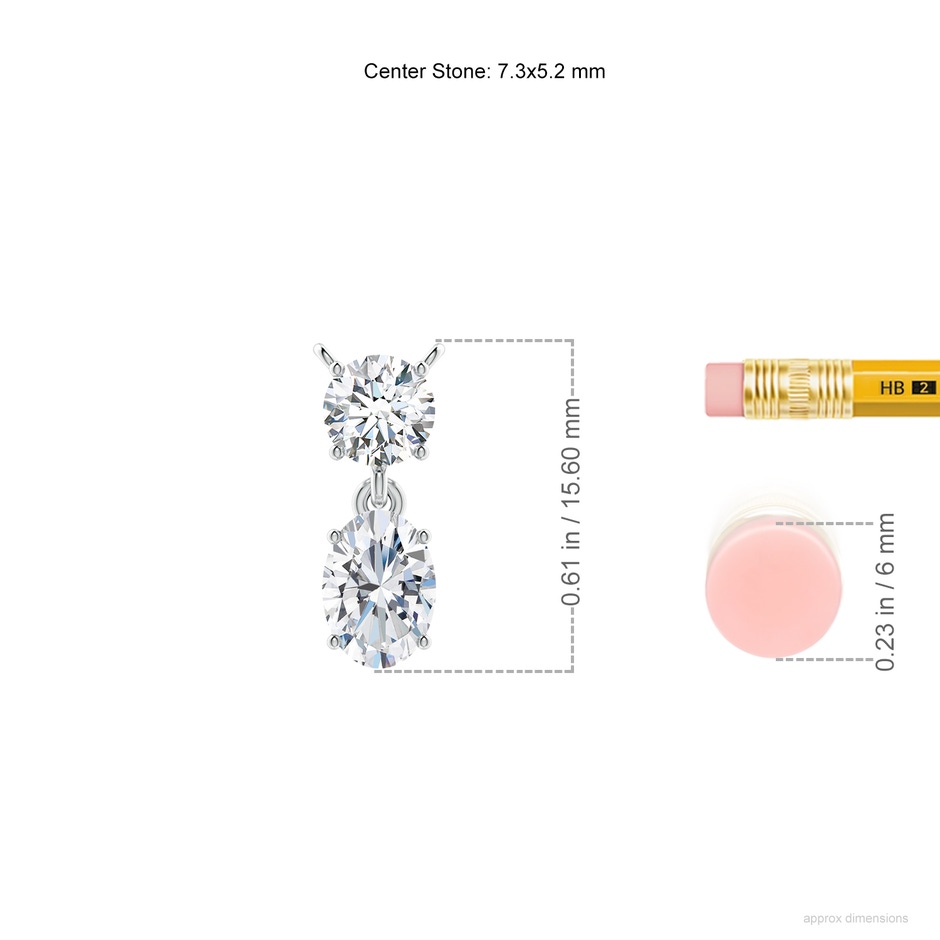 7.3x5.2mm FGVS Lab-Grown Solitaire Oval Diamond Drop Pendant with Accent in 18K White Gold ruler