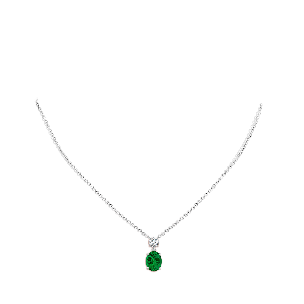 10x8mm Labgrown Lab-Grown Solitaire Oval Emerald Drop Pendant with Lab Diamond Accent in White Gold pen