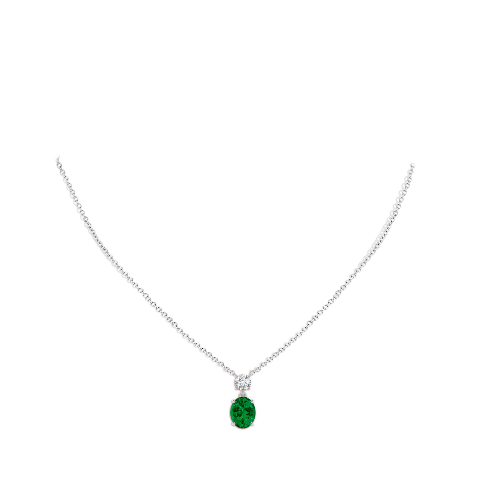 10x8mm Labgrown Lab-Grown Solitaire Oval Emerald Drop Pendant with Lab Diamond Accent in White Gold pen