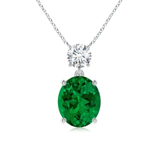 12x10mm Labgrown Lab-Grown Solitaire Oval Emerald Drop Pendant with Lab Diamond Accent in P950 Platinum