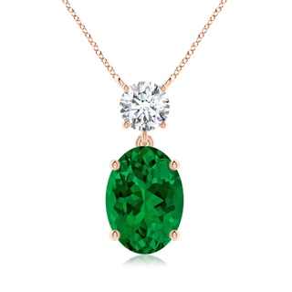 14x10mm Labgrown Lab-Grown Solitaire Oval Emerald Drop Pendant with Lab Diamond Accent in 18K Rose Gold