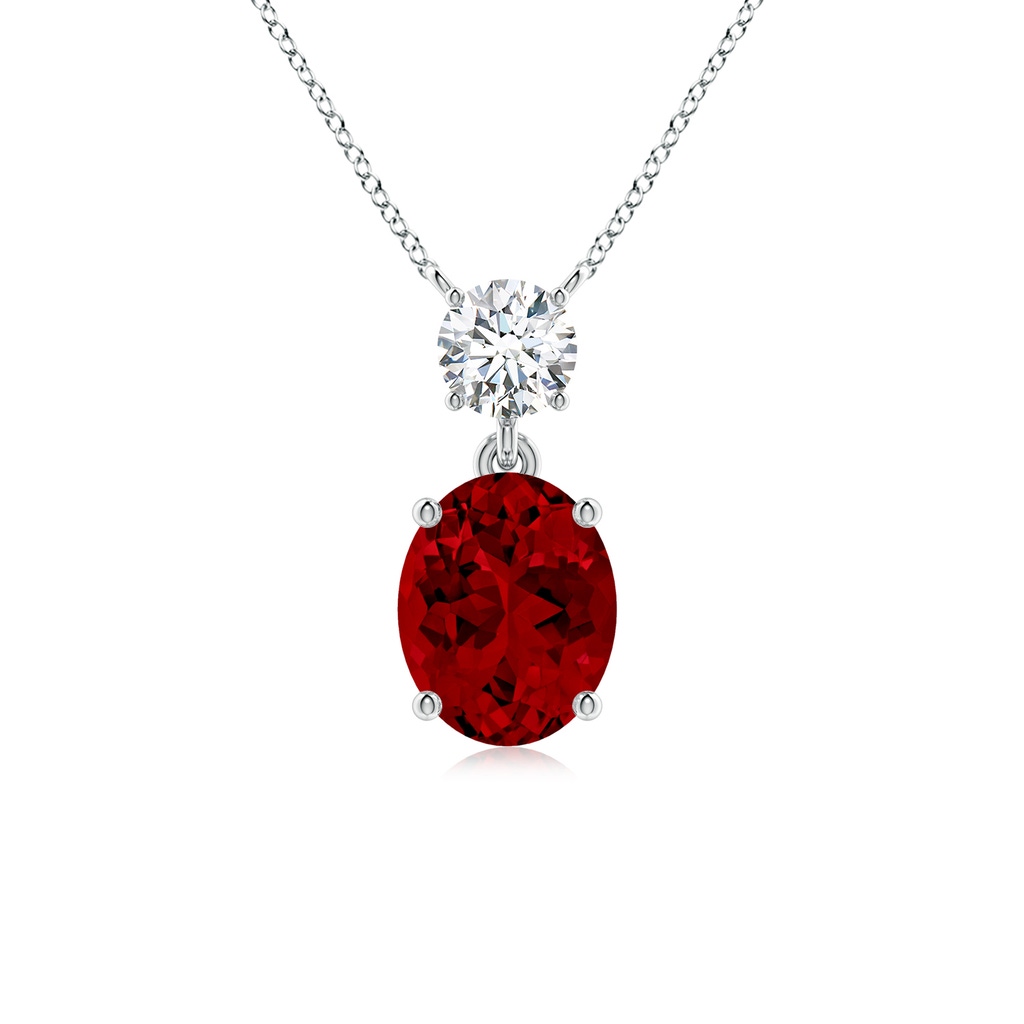 10x8mm Labgrown Lab-Grown Solitaire Oval Ruby Drop Pendant with Lab Diamond Accent in White Gold