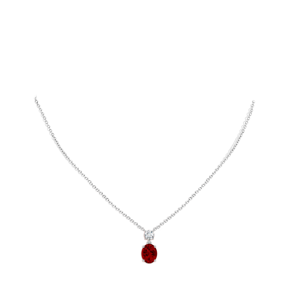 10x8mm Labgrown Lab-Grown Solitaire Oval Ruby Drop Pendant with Lab Diamond Accent in White Gold pen