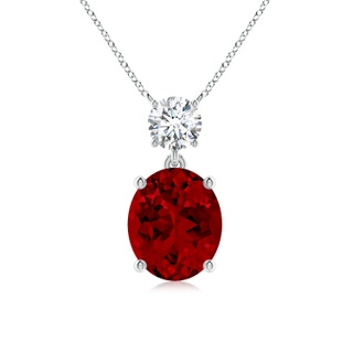 12x10mm Labgrown Lab-Grown Solitaire Oval Ruby Drop Pendant with Lab Diamond Accent in P950 Platinum