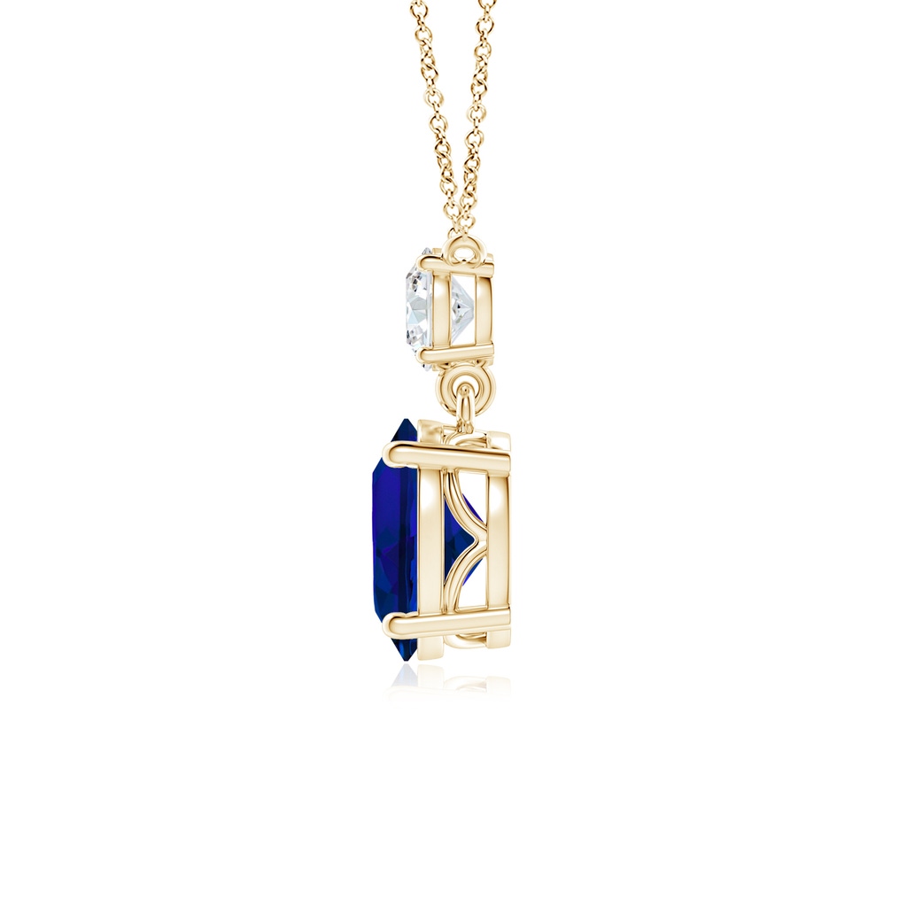 10x8mm Labgrown Lab-Grown Solitaire Oval Blue Sapphire Drop Pendant with Lab Diamond Accent in Yellow Gold Side 199