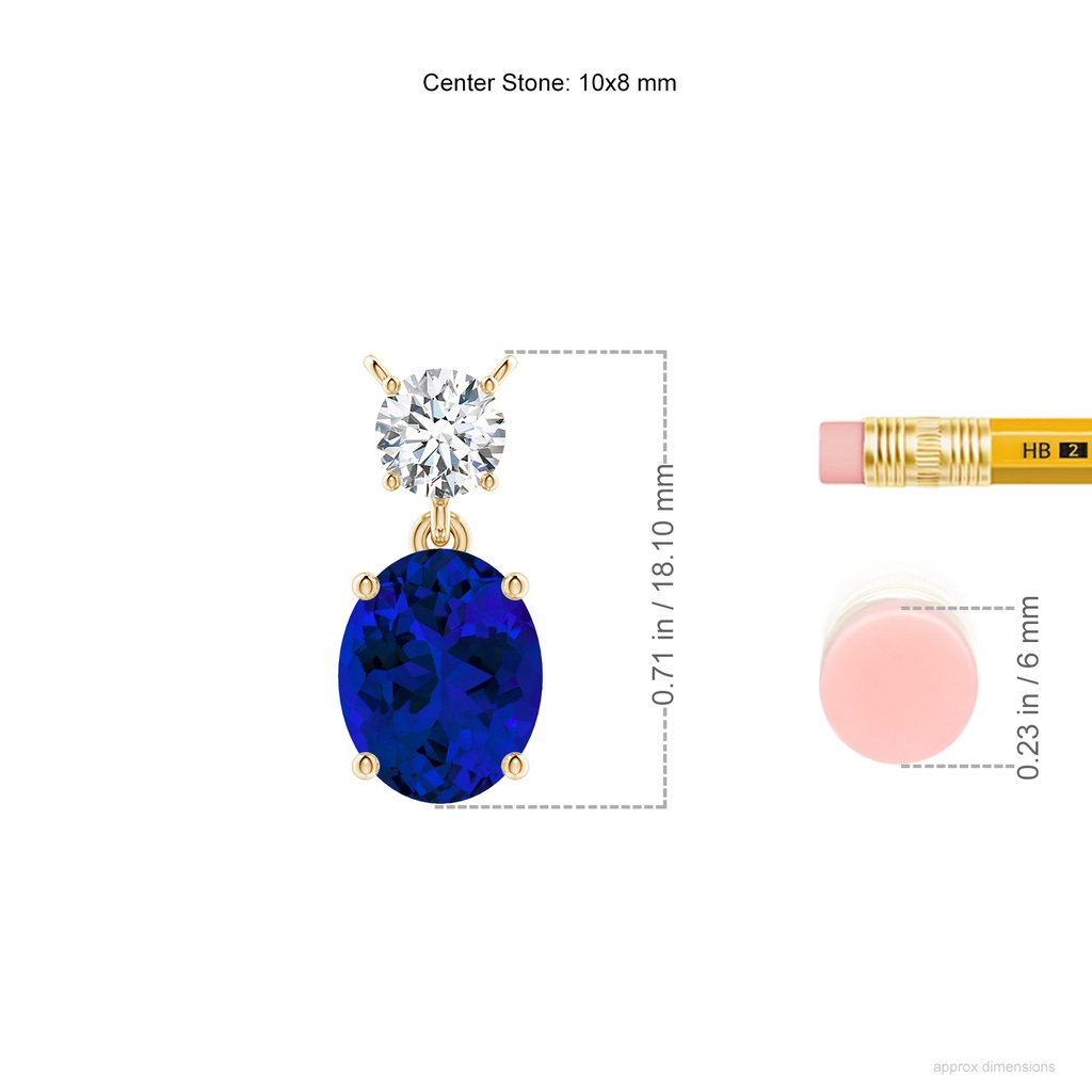 10x8mm Labgrown Lab-Grown Solitaire Oval Blue Sapphire Drop Pendant with Lab Diamond Accent in Yellow Gold ruler