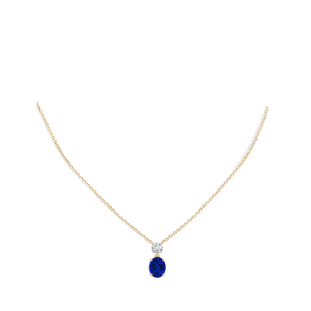 10x8mm Labgrown Lab-Grown Solitaire Oval Blue Sapphire Drop Pendant with Lab Diamond Accent in Yellow Gold pen