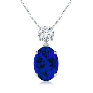 14x10mm Labgrown Lab-Grown Solitaire Oval Blue Sapphire Drop Pendant with Lab Diamond Accent in P950 Platinum