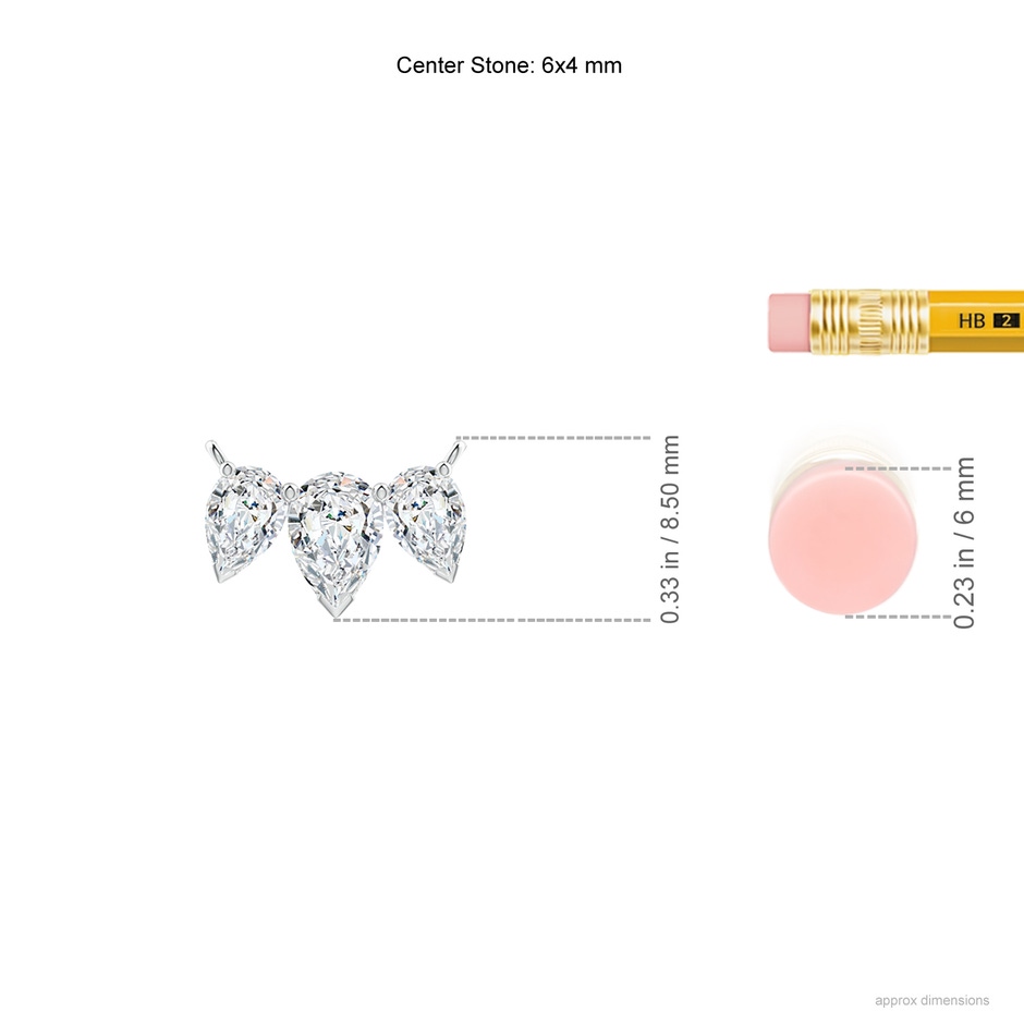 6x4mm FGVS Lab-Grown Pear Diamond Three Stone Pendant in White Gold ruler