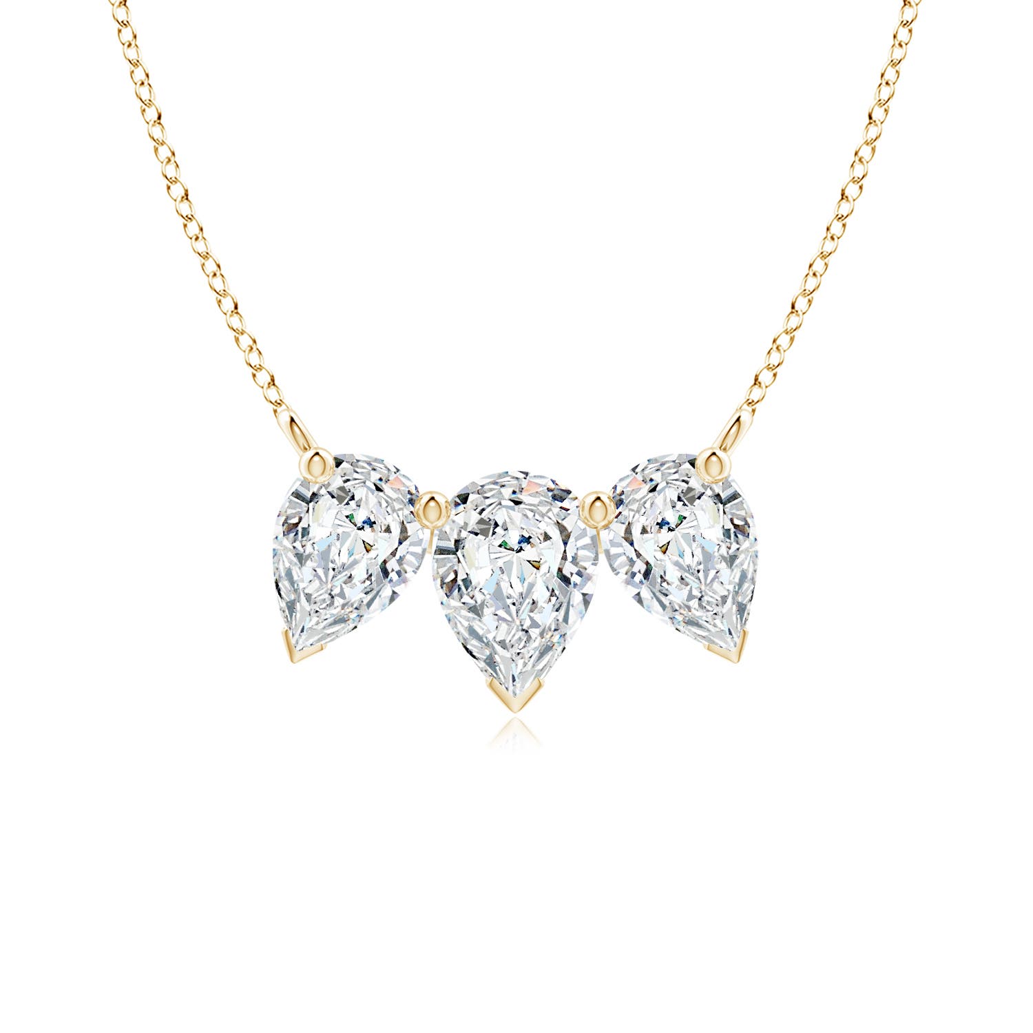 7.7x5.7mm FGVS Lab-Grown Pear Diamond Three Stone Pendant in 18K Yellow Gold