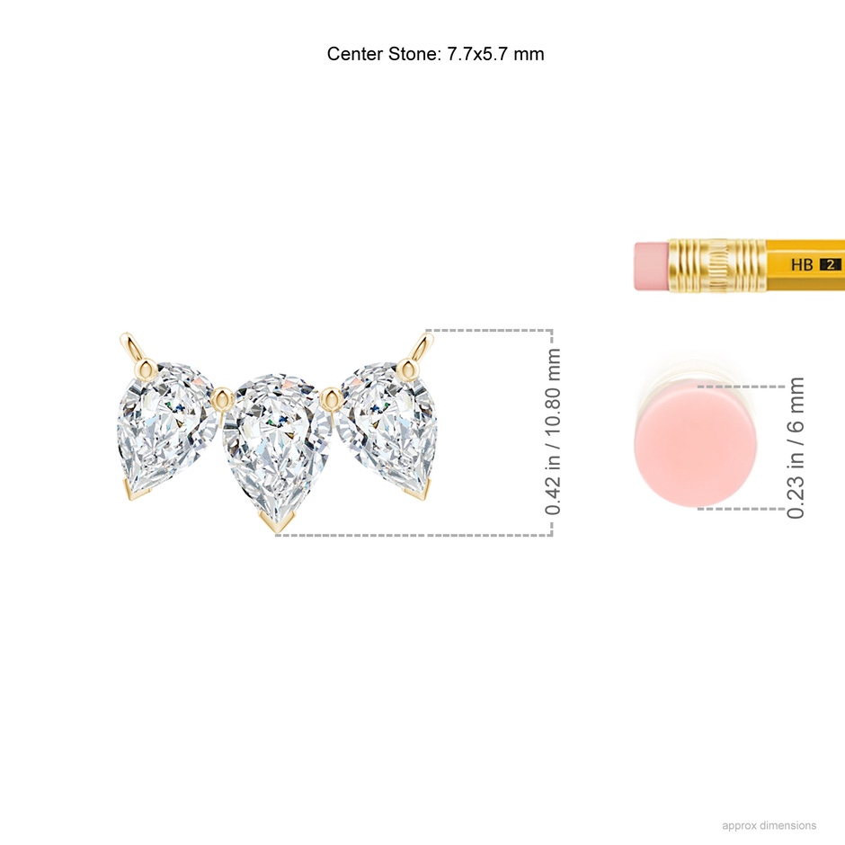 7.7x5.7mm FGVS Lab-Grown Pear Diamond Three Stone Pendant in 18K Yellow Gold ruler