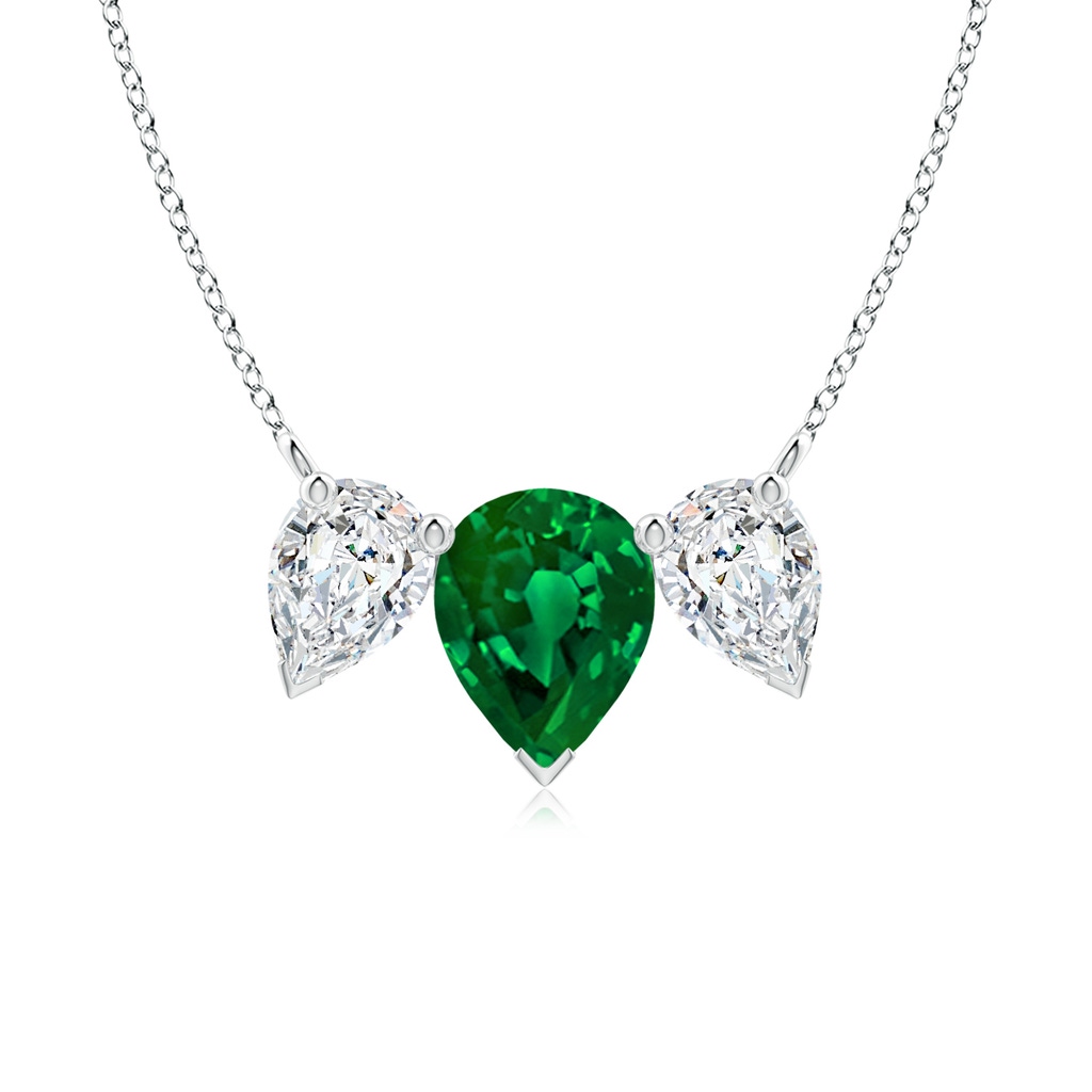 9x7mm Labgrown Lab-Grown Pear Emerald Three Stone Pendant in White Gold