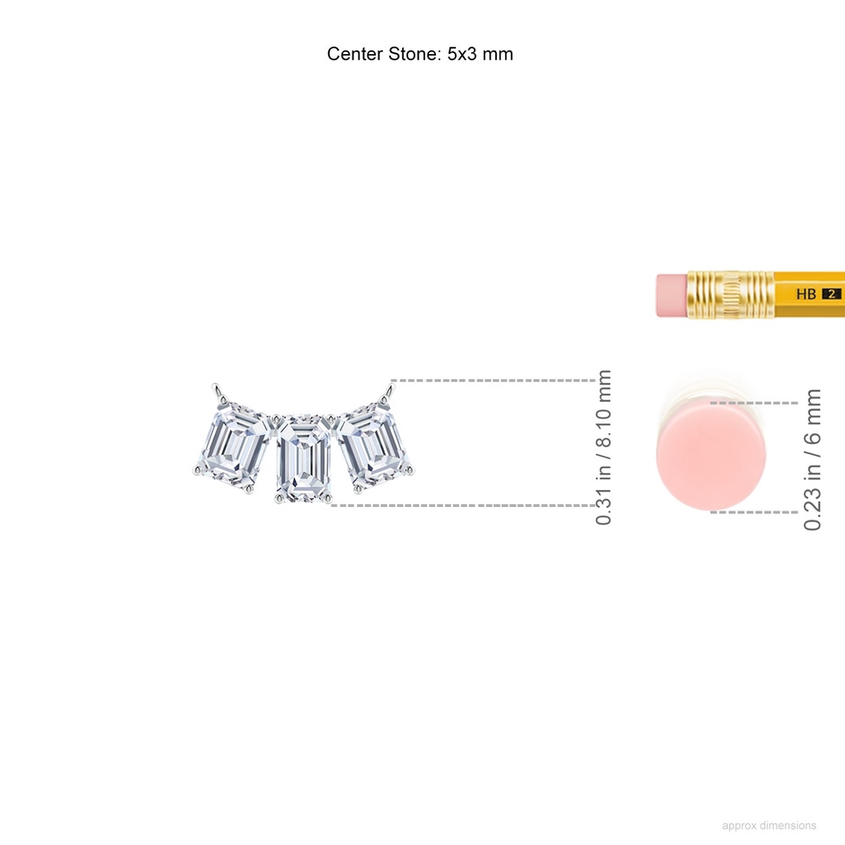 5x3mm FGVS Lab-Grown Emerald-Cut Diamond Three Stone Pendant in White Gold ruler