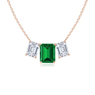10x8mm Labgrown Lab-Grown Emerald-Cut Emerald Three Stone Pendant in 18K Rose Gold