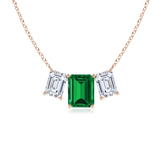 10x8mm Labgrown Lab-Grown Emerald-Cut Emerald Three Stone Pendant in 9K Rose Gold