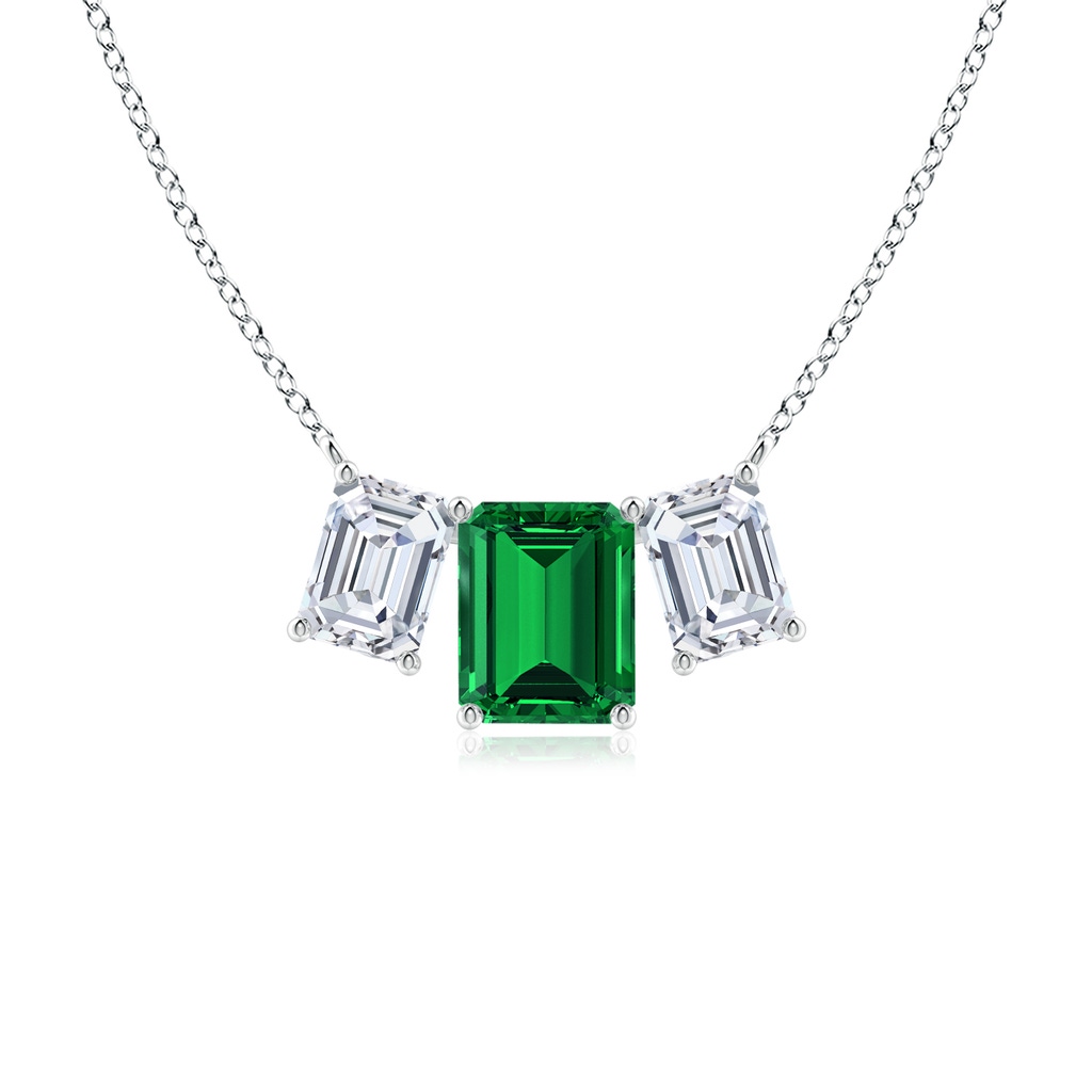 10x8mm Labgrown Lab-Grown Emerald-Cut Emerald Three Stone Pendant in P950 Platinum