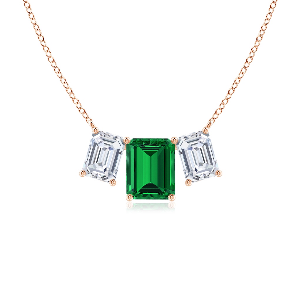 10x8mm Labgrown Lab-Grown Emerald-Cut Emerald Three Stone Pendant in Rose Gold