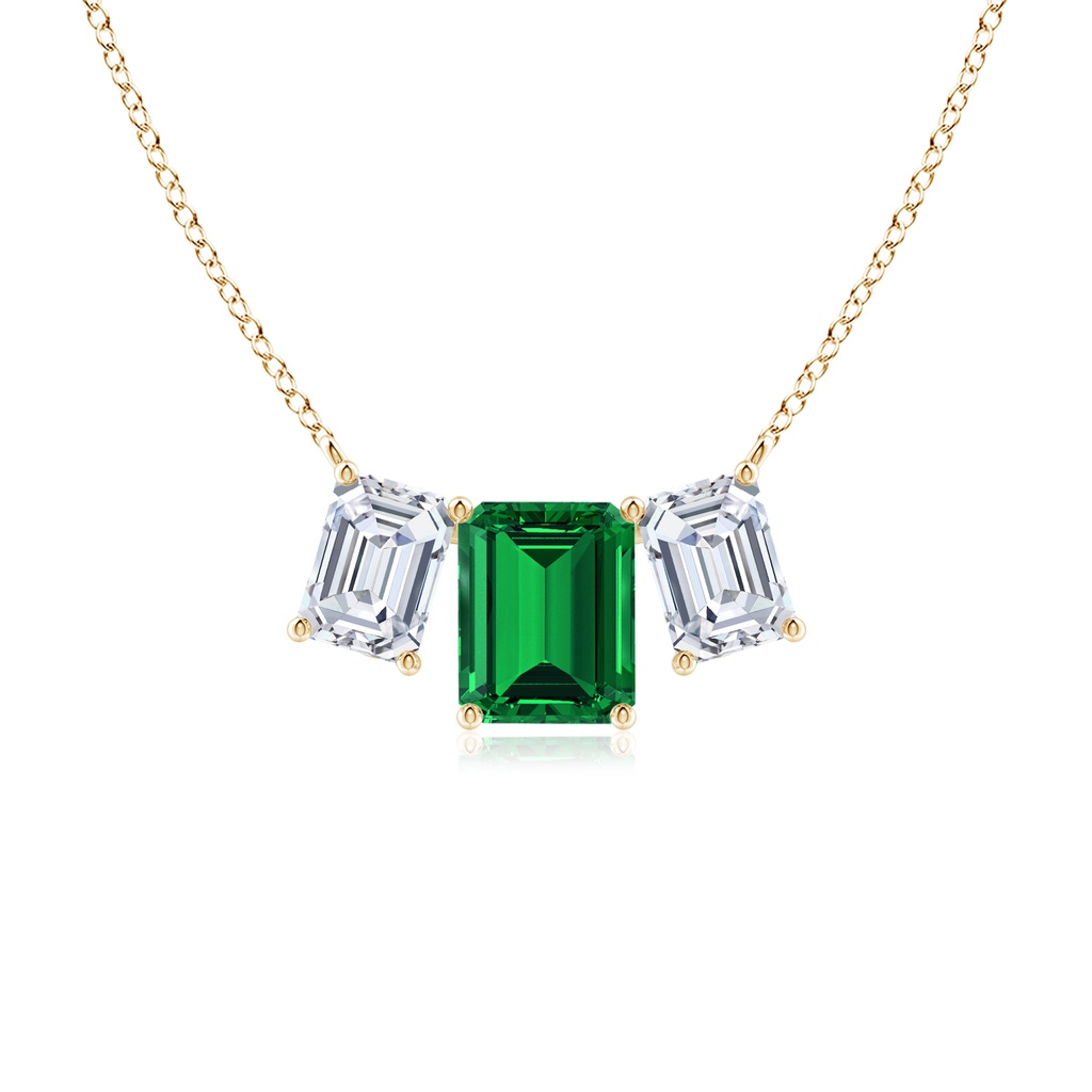 10x8mm Labgrown Lab-Grown Emerald-Cut Emerald Three Stone Pendant in Yellow Gold