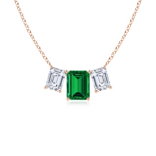 9x7mm Labgrown Lab-Grown Emerald-Cut Emerald Three Stone Pendant in 18K Rose Gold