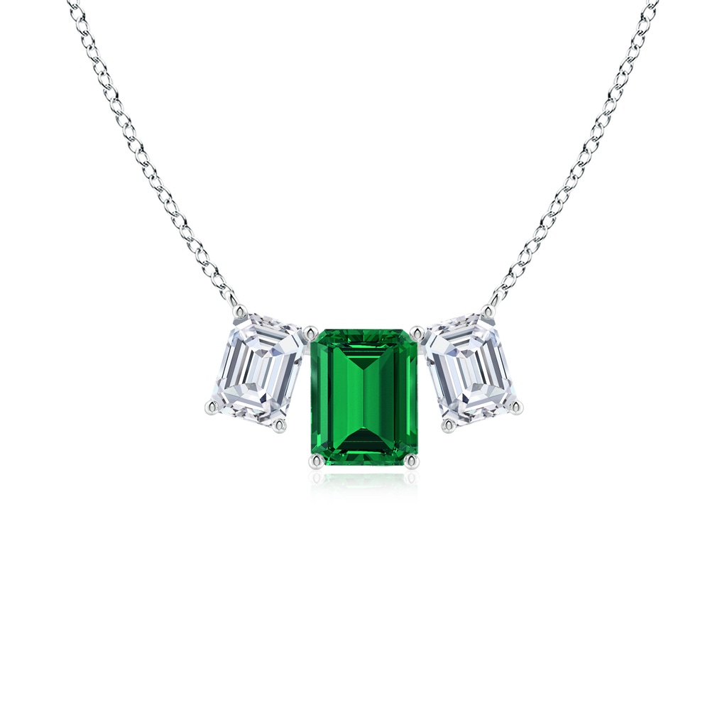 9x7mm Labgrown Lab-Grown Emerald-Cut Emerald Three Stone Pendant in White Gold 