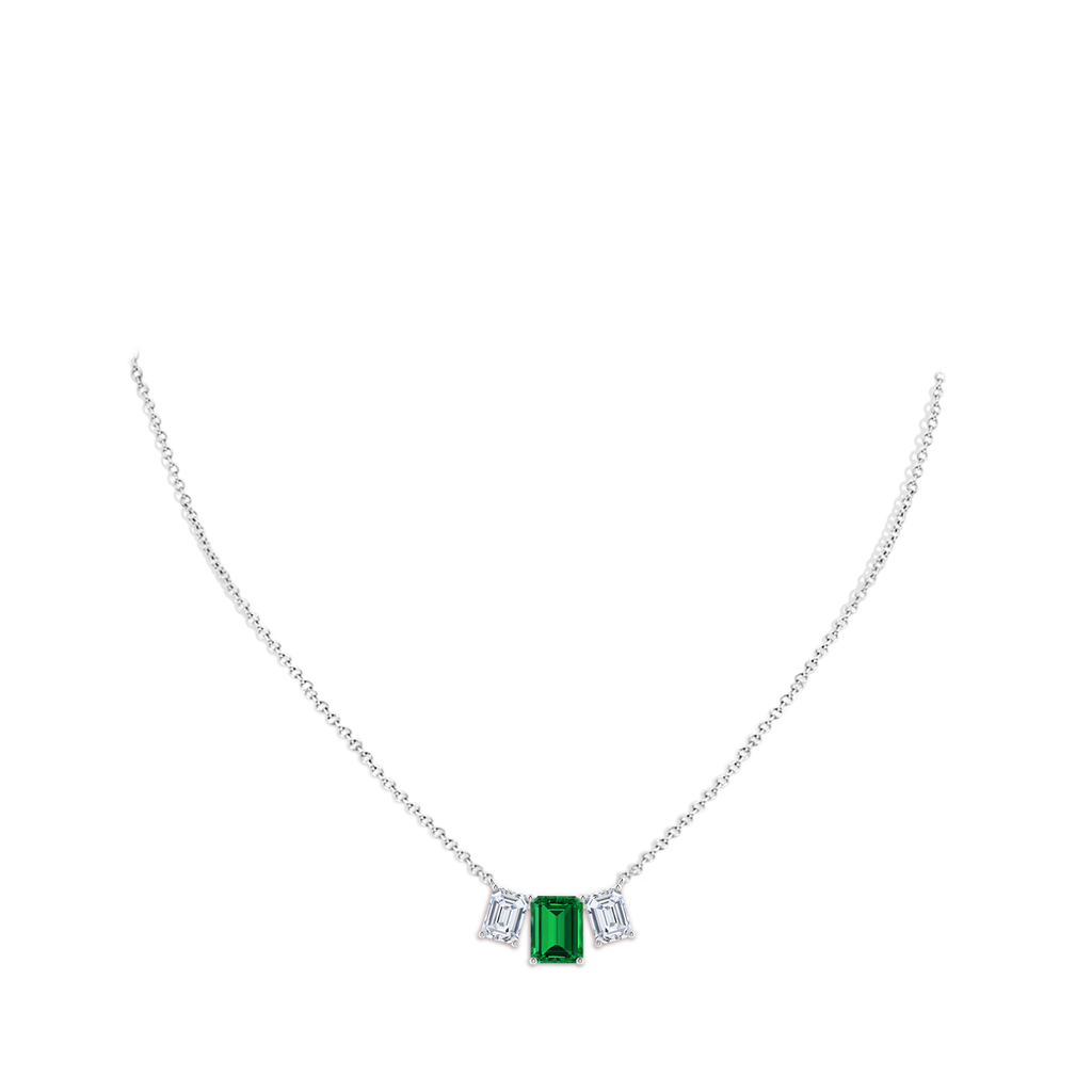 9x7mm Labgrown Lab-Grown Emerald-Cut Emerald Three Stone Pendant in White Gold pen