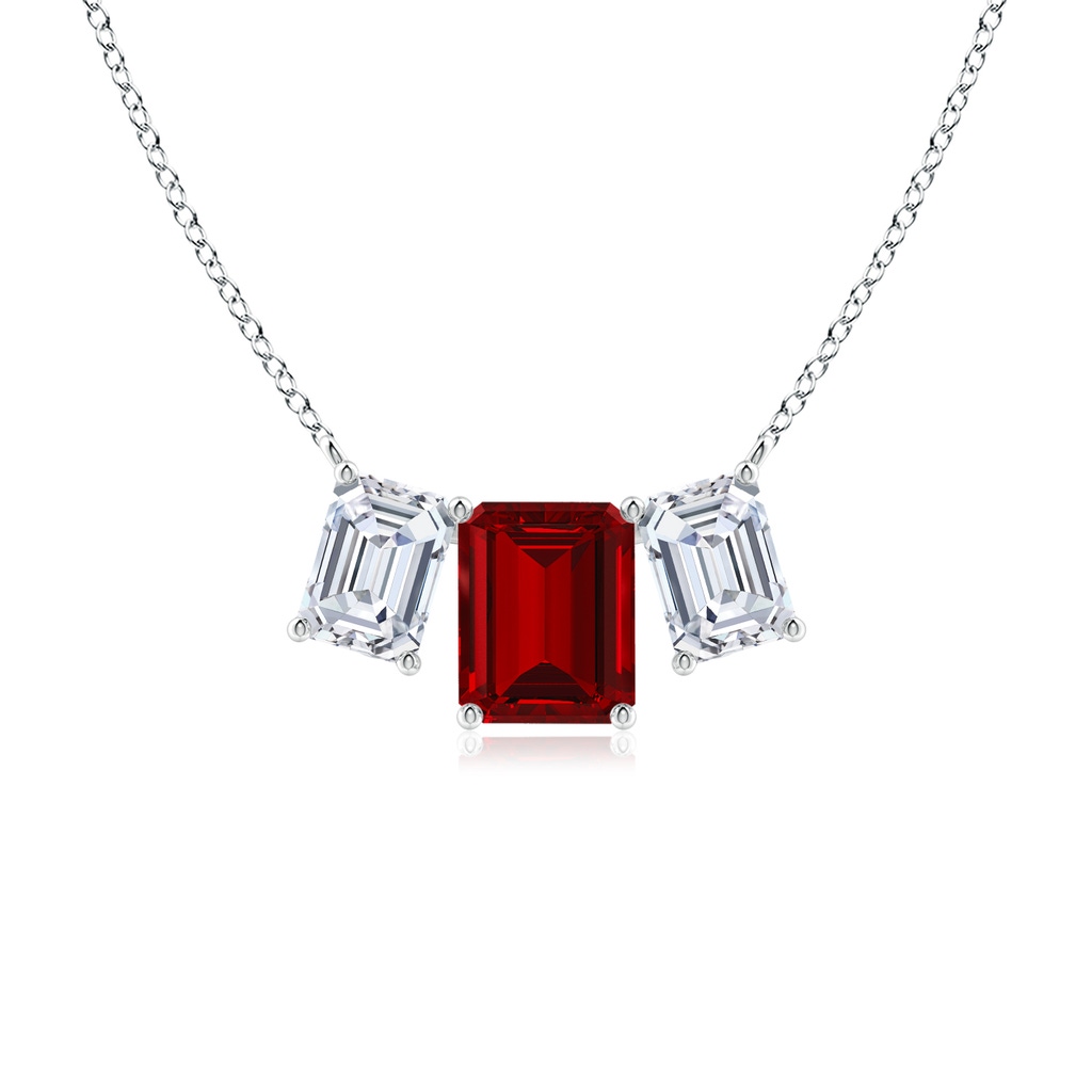 10x8mm Labgrown Lab-Grown Emerald-Cut Ruby Three Stone Pendant in P950 Platinum