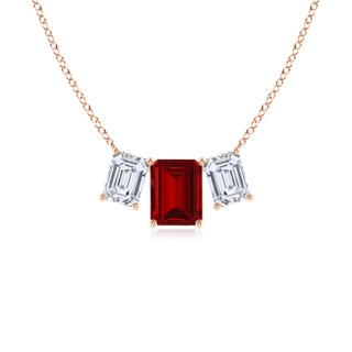 9x7mm Labgrown Lab-Grown Emerald-Cut Ruby Three Stone Pendant in 18K Rose Gold